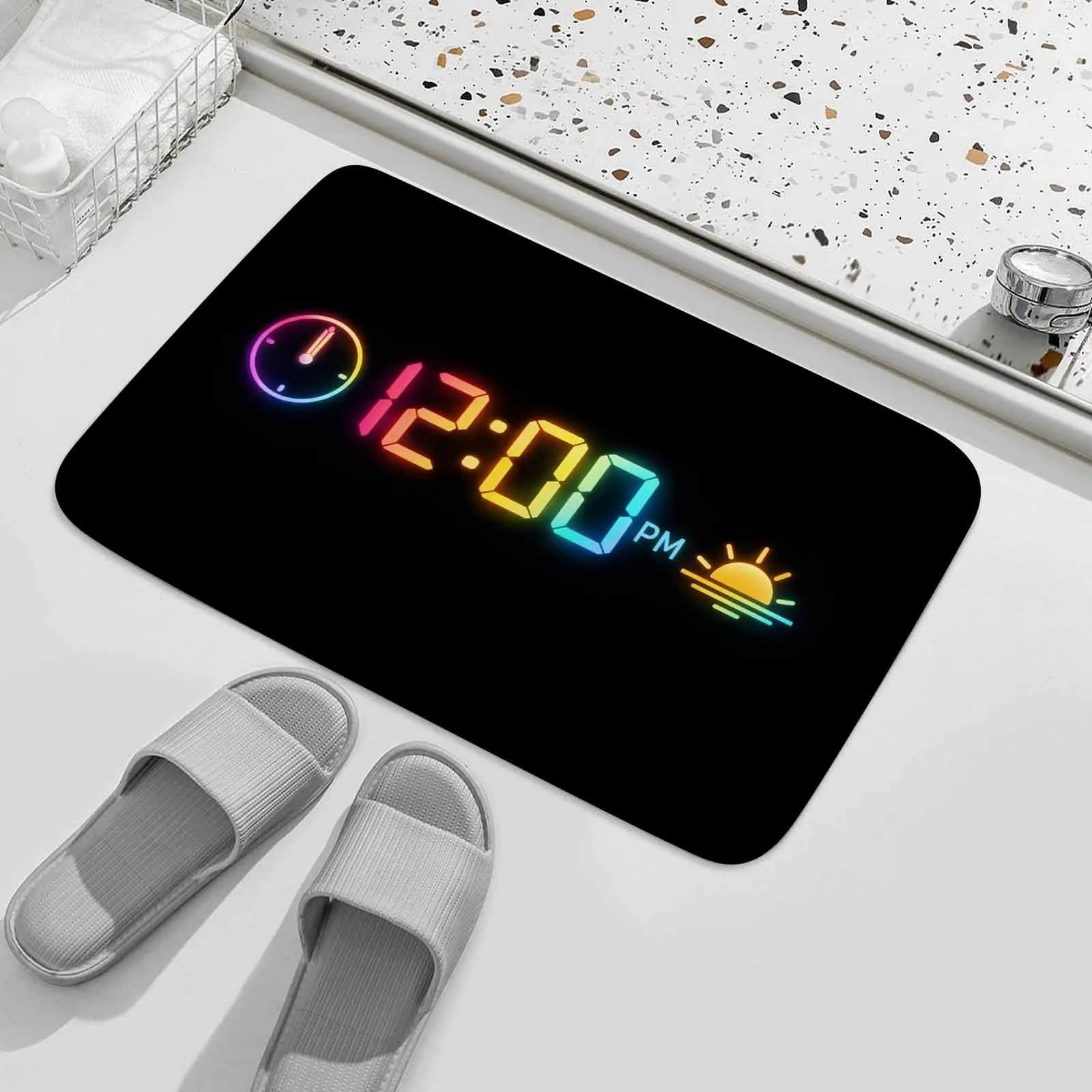 Tappeto d'ingresso con orologio digitale - Tappeto con display LED al neon per l'ora, stile tecnologico moderno, antiscivolo, diverse misure