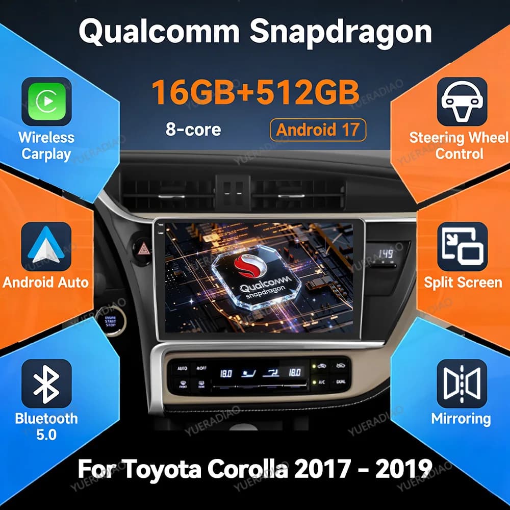 Android 17 Car Radio For Toyota Corolla 2017 - 2019 Mirror Link Carplay & Android Auto 4G WIFI Multimedia Video Player GPS NAVI