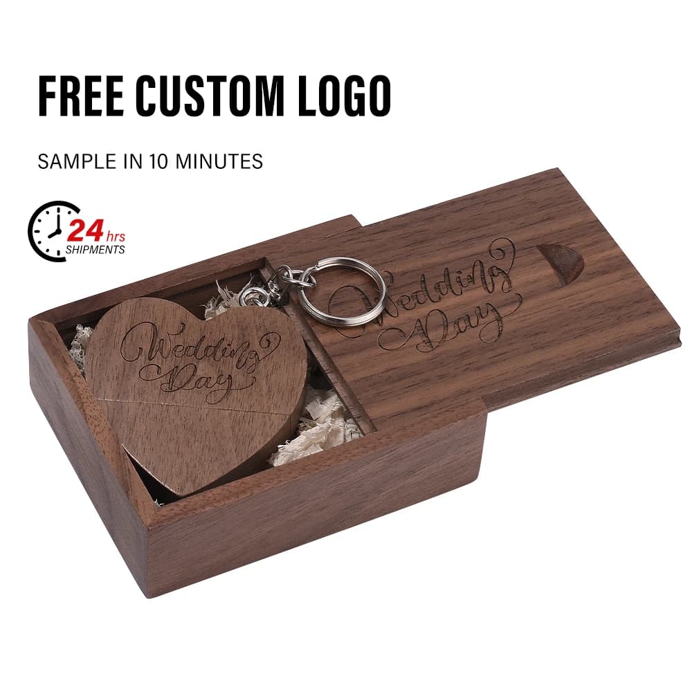 JASTER Logo personalizzato gratuito Pen Drive Cuore di legno Scatola USB Chiavetta USB Pendrive 64 GB 32 GB U Disco Fotografia Regali di nozze