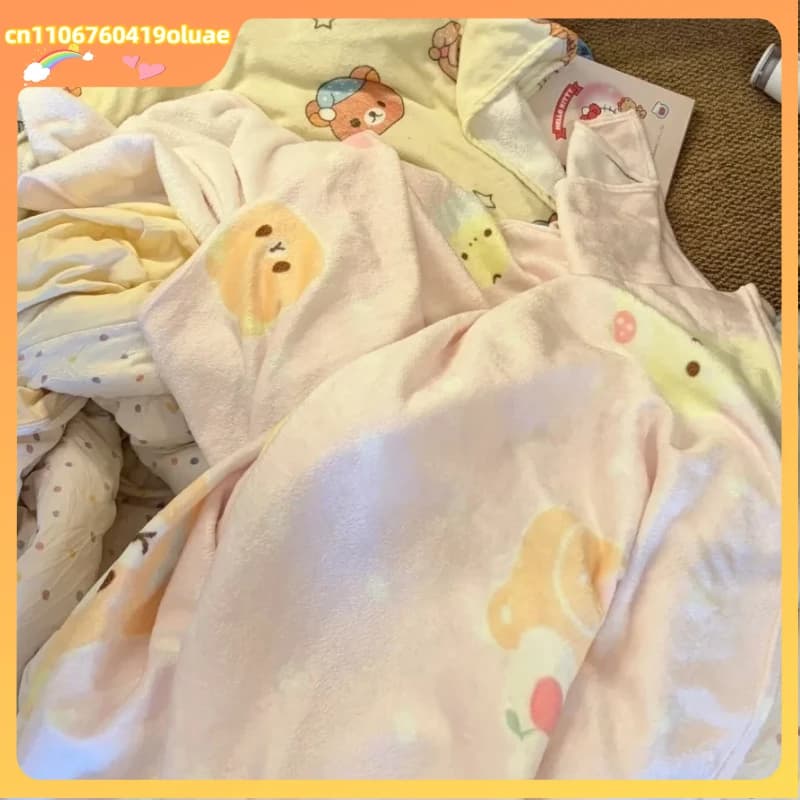 Kawaii Japanese Rilakkuma Bear Blanket Cute Bear Nap Soft Cover Blanket Flannel Dormitory Casual Warm Air Conditioning Blanke