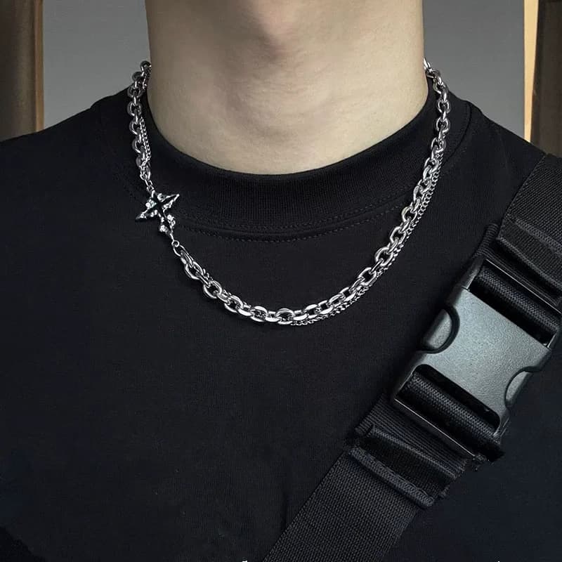 Bracciale con collana a catena con ciondolo croce nera punk per uomo donna Hip Hop Rock anni '90 Y2K Grunge Vintage Goth EMO accessori per gioielli