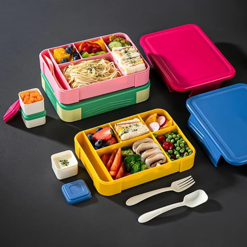 Bento Box portatile per bambini e studenti contenitore per il pranzo a prova di perdite con Set di posate contenitori per alimenti per microonde 5 scomparti