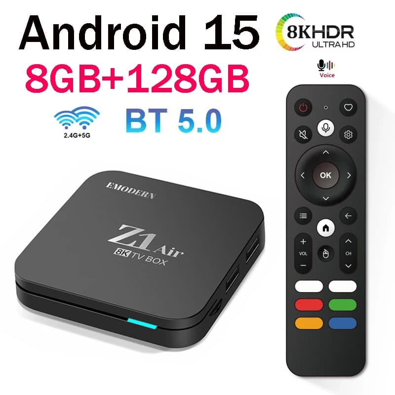 Z1 Air TV Box Android 15 Smart Allwinner H313 Quad Core 8GB 128GB Supporto 1080P 8K 4K WiFi 4G 5G BT5.0 Lettore multimediale vocale iptv