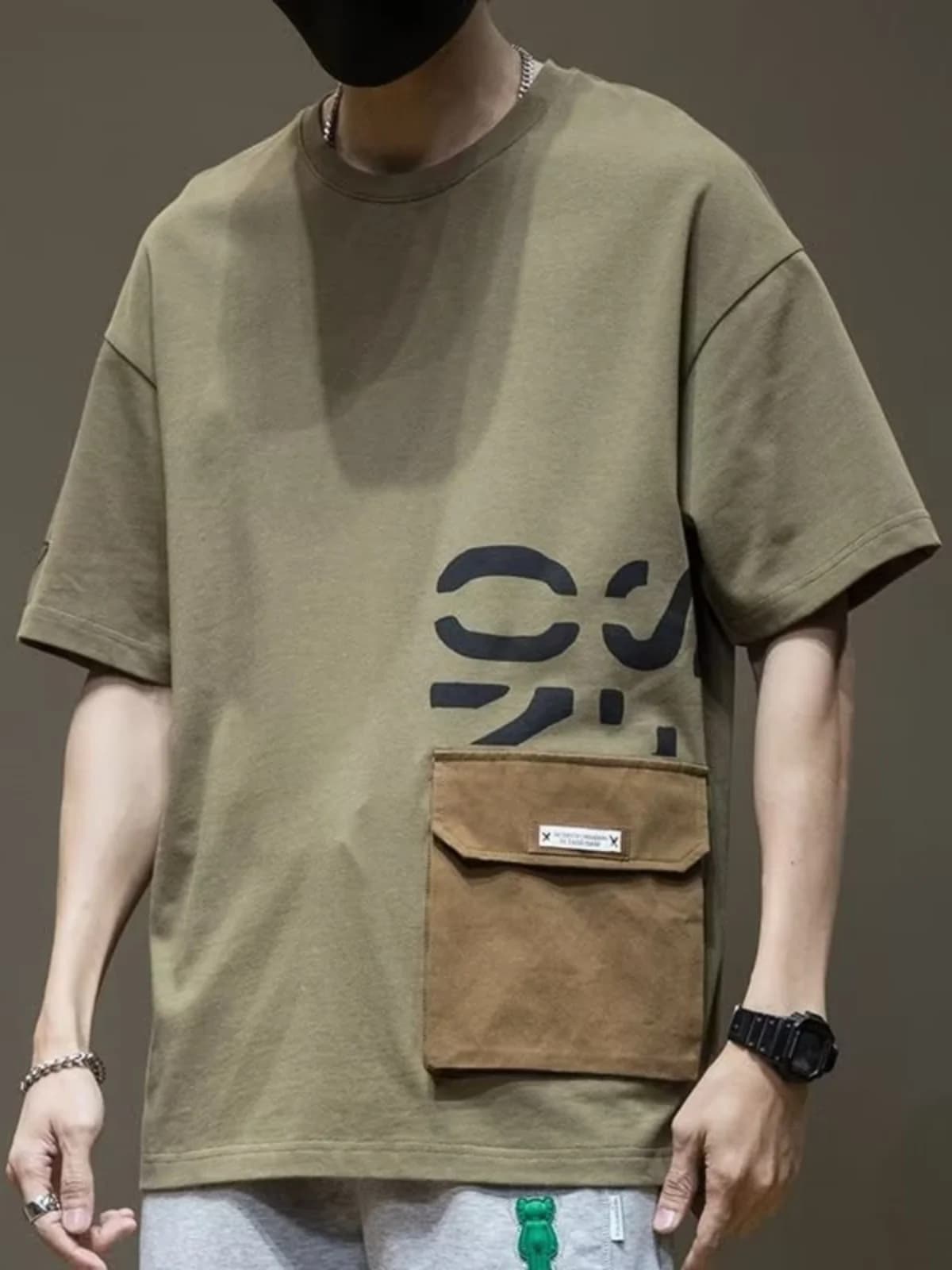 Summer New Men's Casual Loose Short Sleeve T-shirt Pocket Design Breathable Comfortable Cotton Fashionable Base Layer Top