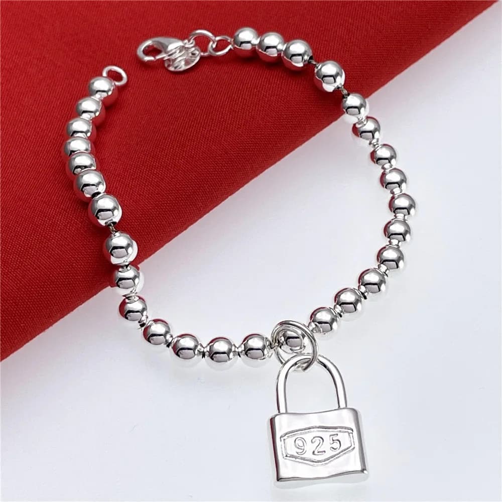 Charms 925 sterling Silver Lock Bead Chain Bracelets for Women Fashion designer Jewelry Wedding accessories party Holiday gifts