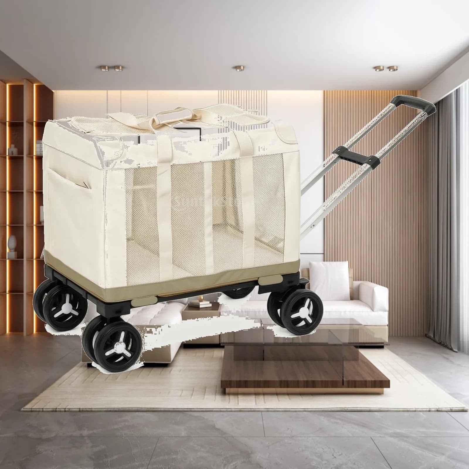 Rolling Pet Carrier Soft-Sided Pet Carrier with Wheels Portable Breathable for Small Dogs and Cats, Airports, Vet Visits