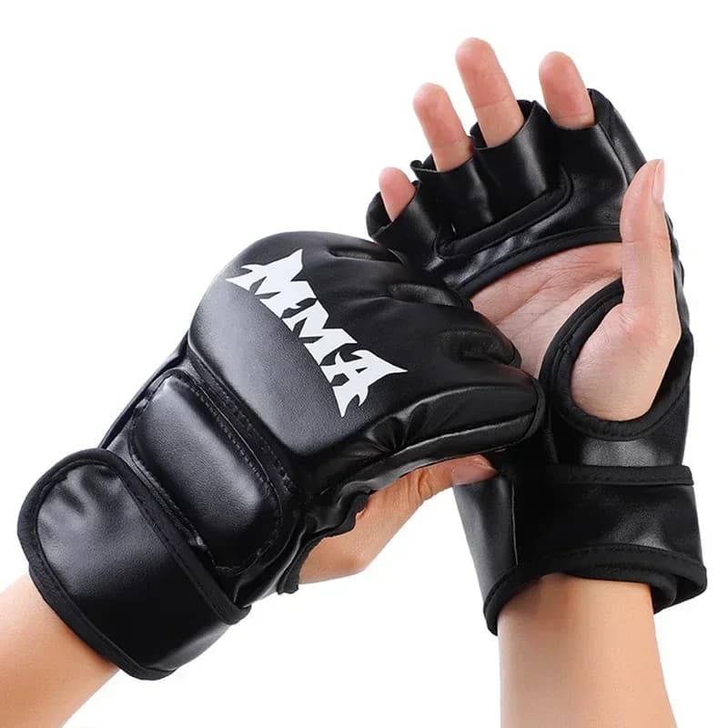 Adult Half Finger Boxing Training Gloves, Cushioned Leather MMA Gloves for Sanda, UFC Sandbag Punch Fitness Practice Gear