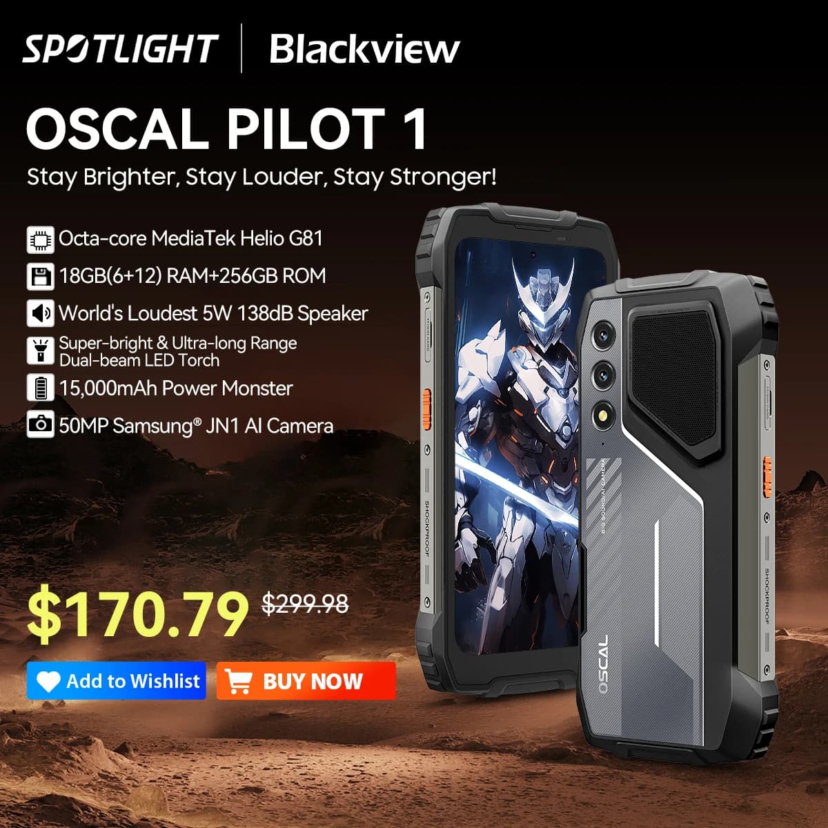 Telefono robusto Blackview OSCAL PILOT 1, smartphone Helio G8 da 6 GB 256 GB, telefono cellulare con display da 6,67 pollici con 15000 mAh, cellulari NFC