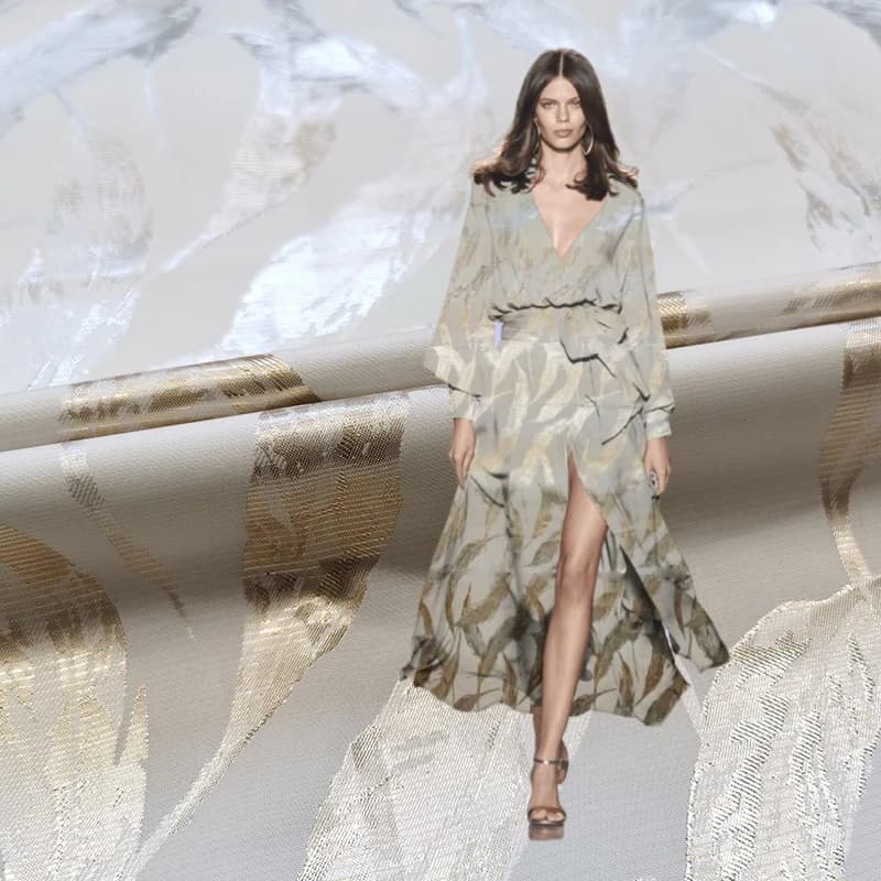 Jacquard Brocade Gold Silk Fabric European Brand Fashion Design for Dress Spring Autumn Cloth by the Meter Diy Sewing Wholesale