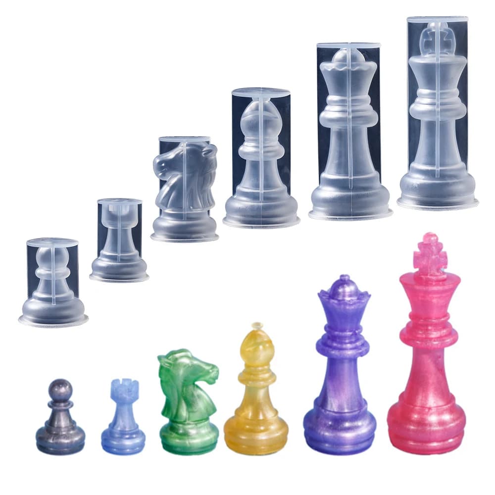 Pezzo degli scacchi fai-da-te Stampo in resina epossidica di cristallo Stampo in silicone per scacchi tridimensionale Queen King per artigianato con stampi in resina epossidica