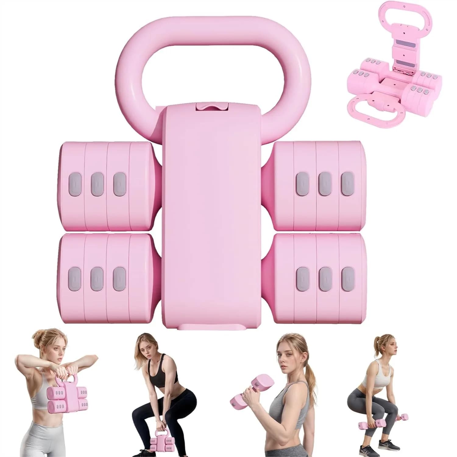 Set di Kettlebell Regolabili 4-in-1, Pesi Liberi da 2,5-5,5 kg per Donne, Set di 2 Manubri per Palestra Domestica