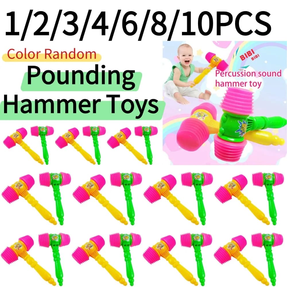 10PCS Pounding Hammer Toys PVC Kids Hammer Toys Musical Sound Kids Educational Beating Gavel Plastic Squeaky Mallet Instrument