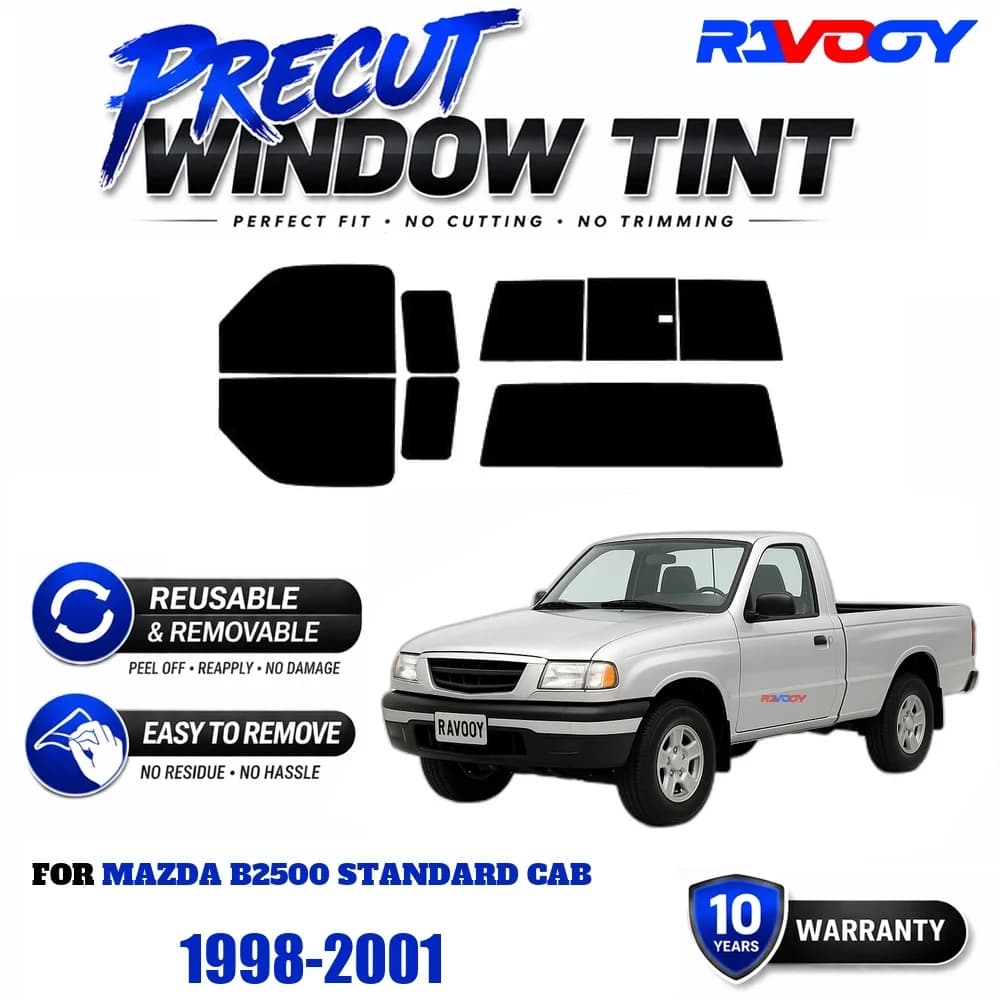 RAVOOY Precut Window Tint, Reusable Removable EPU Film, Custom Fit for Mazda B2500 Standard Cab 1998-2001, UV Heat Protection