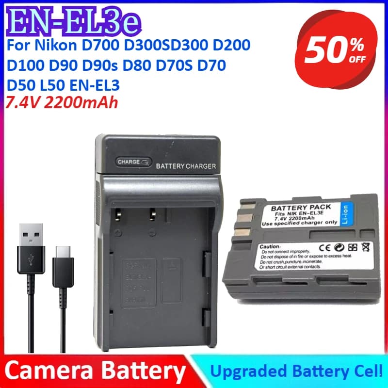 EN-EL3e 7.4V 2200mAh ENEL3e EN-EL3 EN EL3 EL3a Batteria Della Fotocamera + Caricabatterie Per Nikon D700 D300S D300 D200 D100 D90 D90s D80 D70S D70
