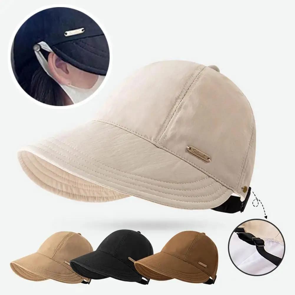 Women's Foldable Sunhat Summer Outdoor Beach Fisherman Hat Sunscreen Protection Cap Adjustable Cotton Wide Brim Bucket Caps