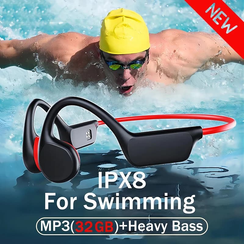 Cuffie a conduzione ossea vera IPX8 impermeabili 32 GB MP3 cuffie da nuoto professionali per nuoto sport correre musica surf