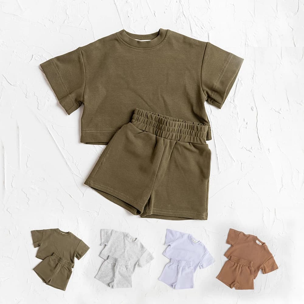 Toddler Kids Baby Boy Summer Casual Clothes Set Solid manica corta t-shirt top pantaloni Outfit ragazzi vestiti 2 pezzi Set vestiti per ragazza
