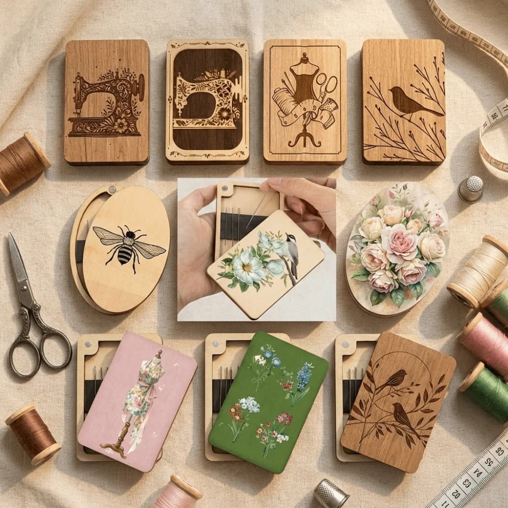 Wooden Material Wooden Magnetic Needle Box Magnetic Feature Turmeric Color Sewing Tool Organization Box Portable Design