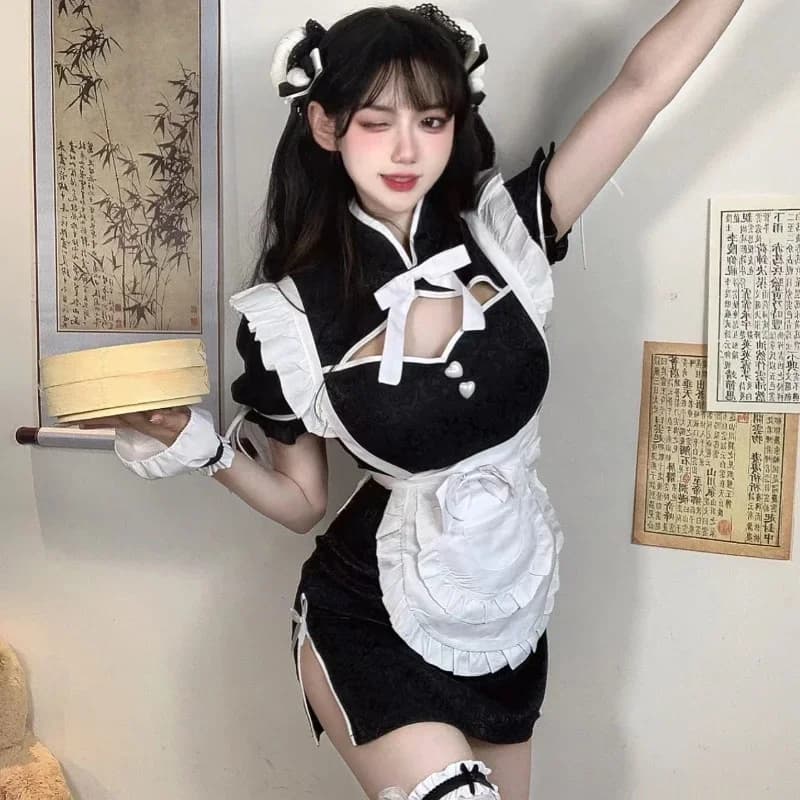 Halloween Dolce Bowknot Lace Up Tessel Anime Costume da cameriera Cheongsam giapponese Abito da cameriera Giapponese Kawaii School Girl Party Outfit