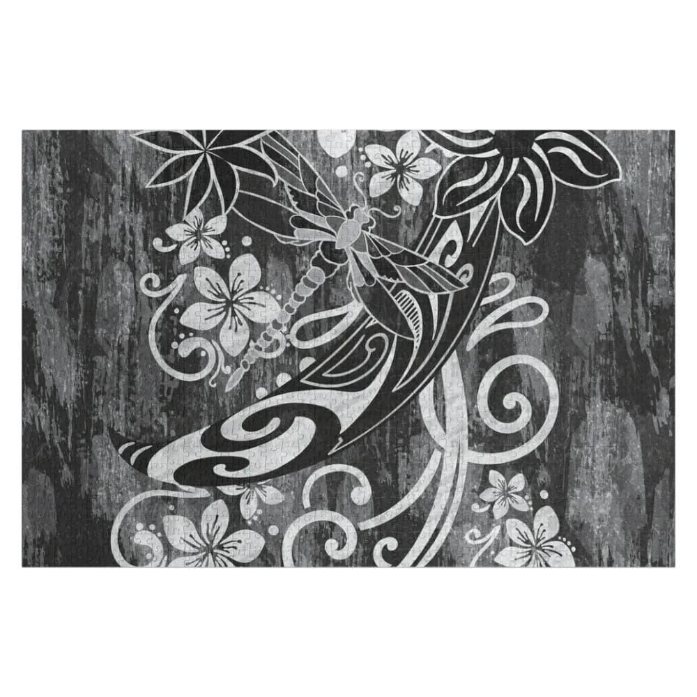 Puzzle tribale hawaiano con farfalla nera, foto personalizzata, nome in legno, puzzle per adulti in legno