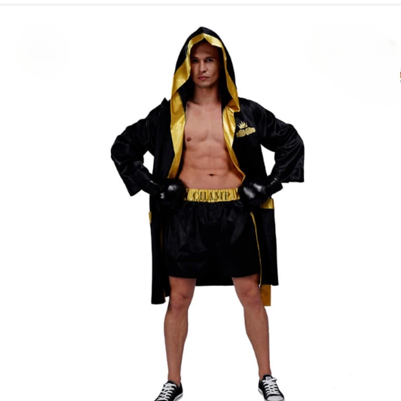 Costume cosplay campione di boxe per adulti uomo donna boxer abito cintura dorata abiti allenamento da competizione Muay uniforme da festa di Halloween