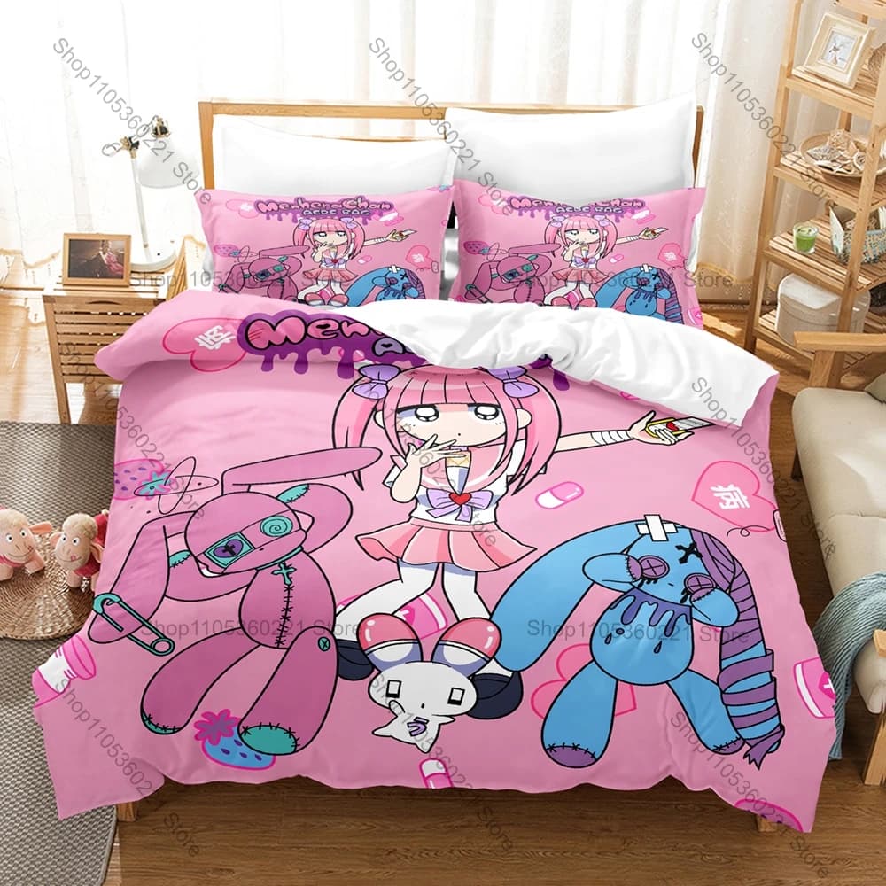 Menhera Chan 3Pcs Bedding Set Cute Anime Girl 3D Print Duvet Cover Set Soft Microfiber Bed Set For Bedroom Decor