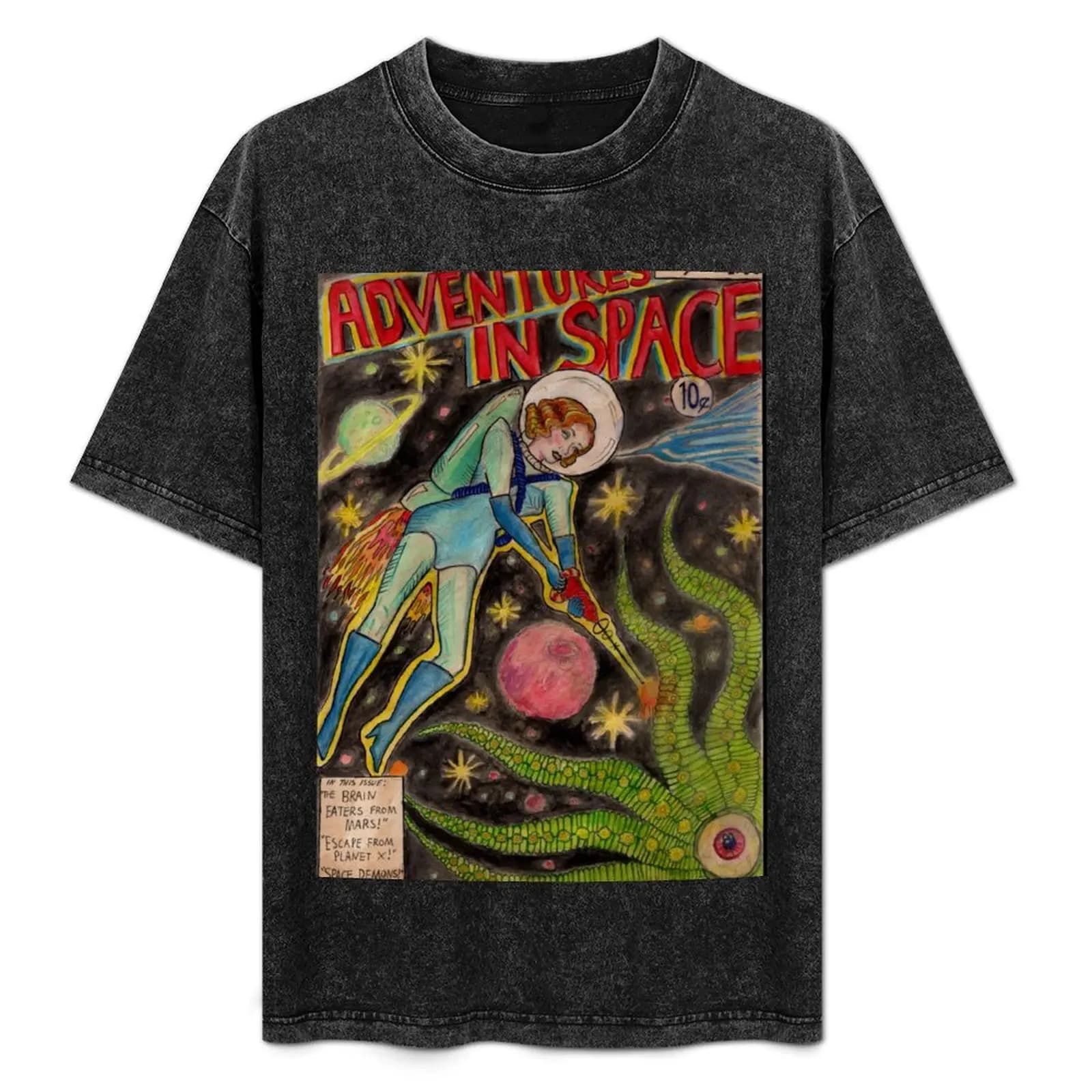 T-shirt vintage con grafica di fantascienza degli anni '50, avventure nello spazio, t-shirt sportiva traspirante per uomo
