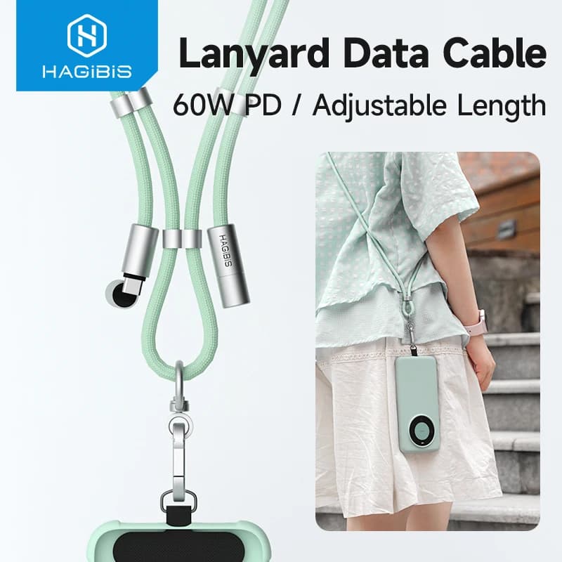 Hagibis Cordino universale per telefono Cavo USB C 2 in 1 Cinturino per telefono da C a C/C a L Cavo di ricarica per iPhone 16/17 Pro Max La maggior parte dei telefoni