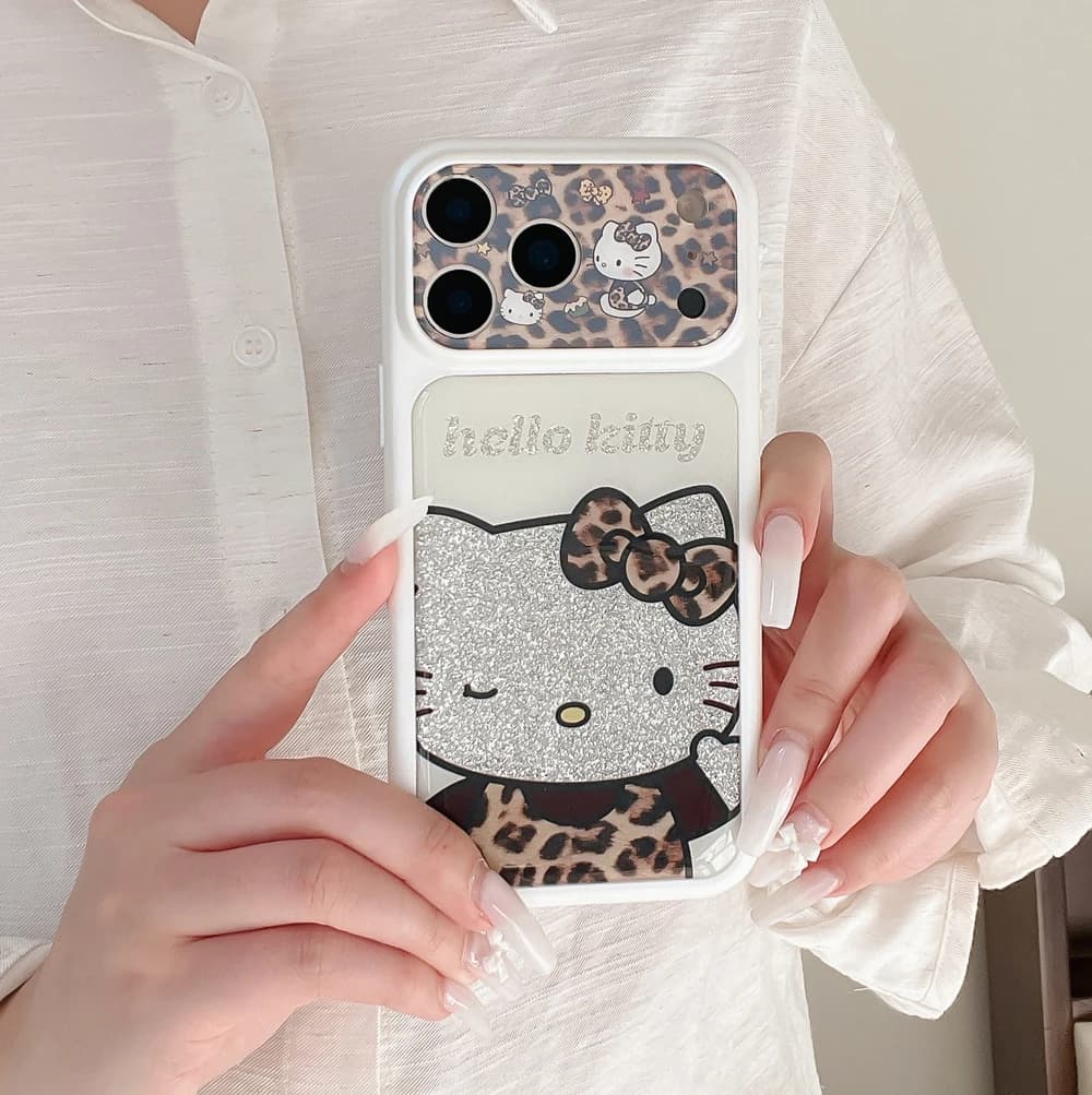Custodia per telefono antiurto rigida con stampa leopardata e fiocco, design cartone animato Sanrio Hello Kitty, per iPhone 17 Pro 16 15 14 Pro Max