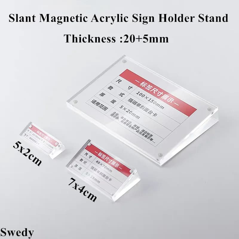 5x2 cm / 7x4 cm Supporto magnetico per menu in acrilico trasparente Supporto per cartello in plastica inclinata per nome, cartellino per cartellino del prezzo, espositore