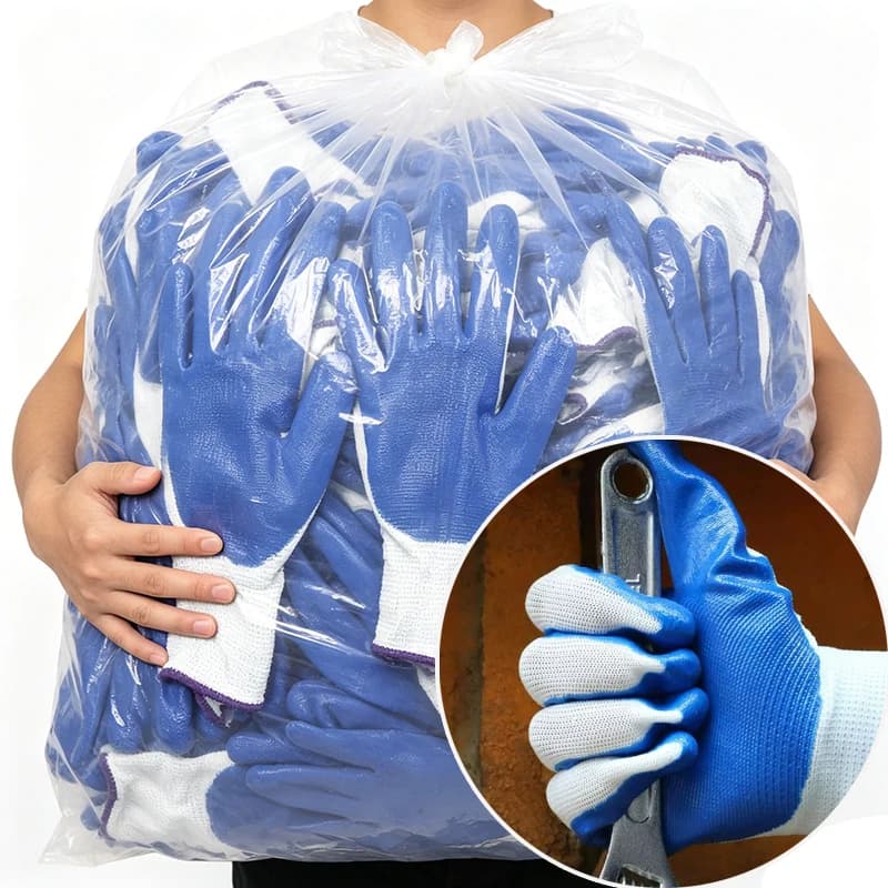 1/12pair Working Gloves Premium Nitrile Coated Builders Excellent Grip Gardening Grip Industrial Protective Work Flexible Gloves