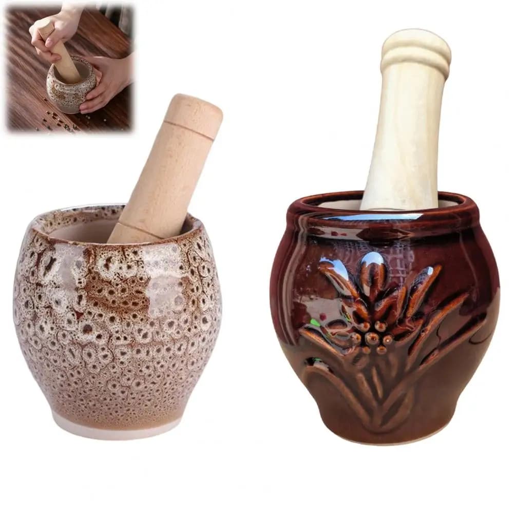 Ginger Mincer Ceramic Pestle Mortar Set for Garlic Herb Spice Grinding Kitchen Crusher with Sturdy Handle Efficient Mixing Bowl