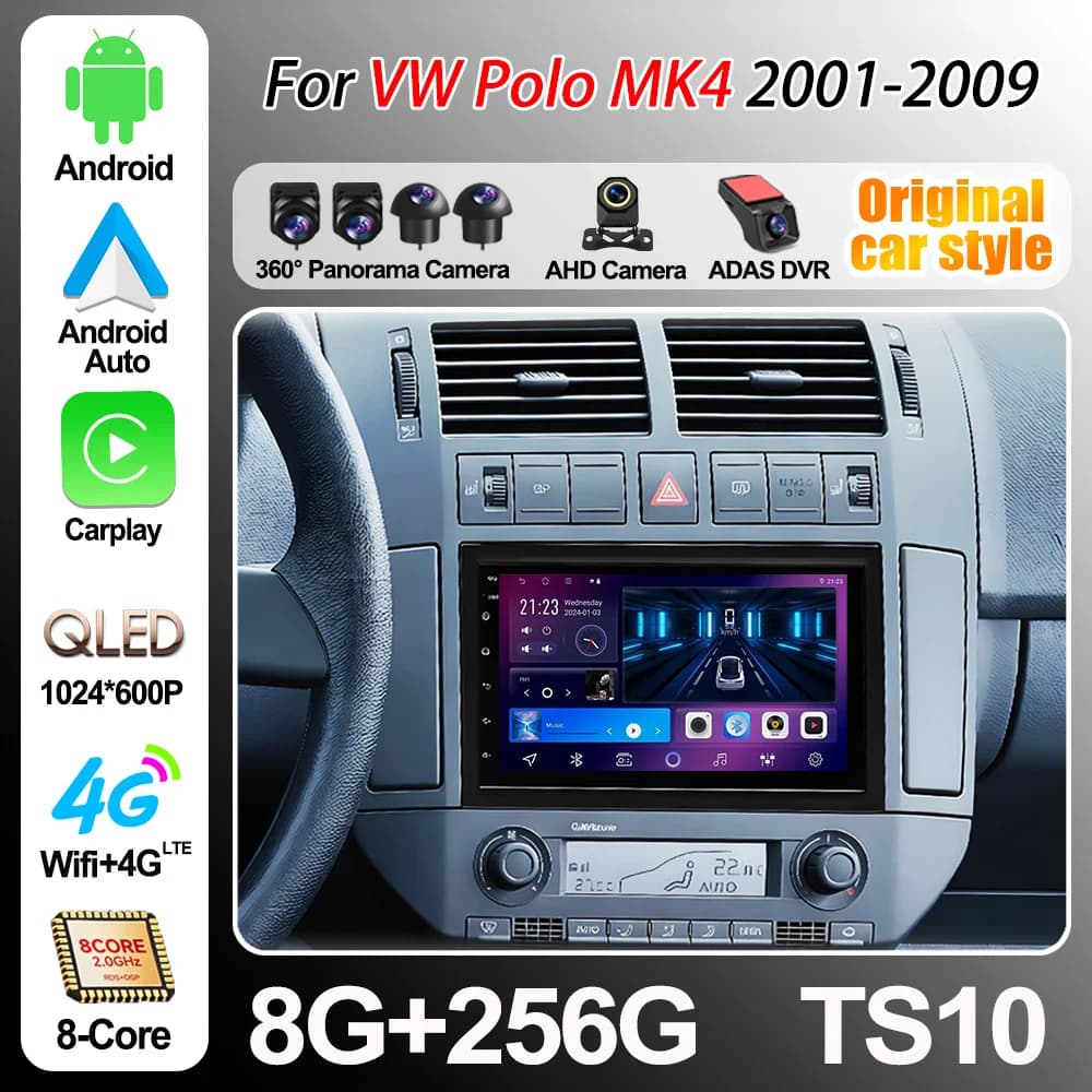 7" Car Radio For VW Polo MK4 2001 2002 2003 2004- 2009 Android 16 Multimedia Video Player Gps navigation Vertical Screen 8 Core