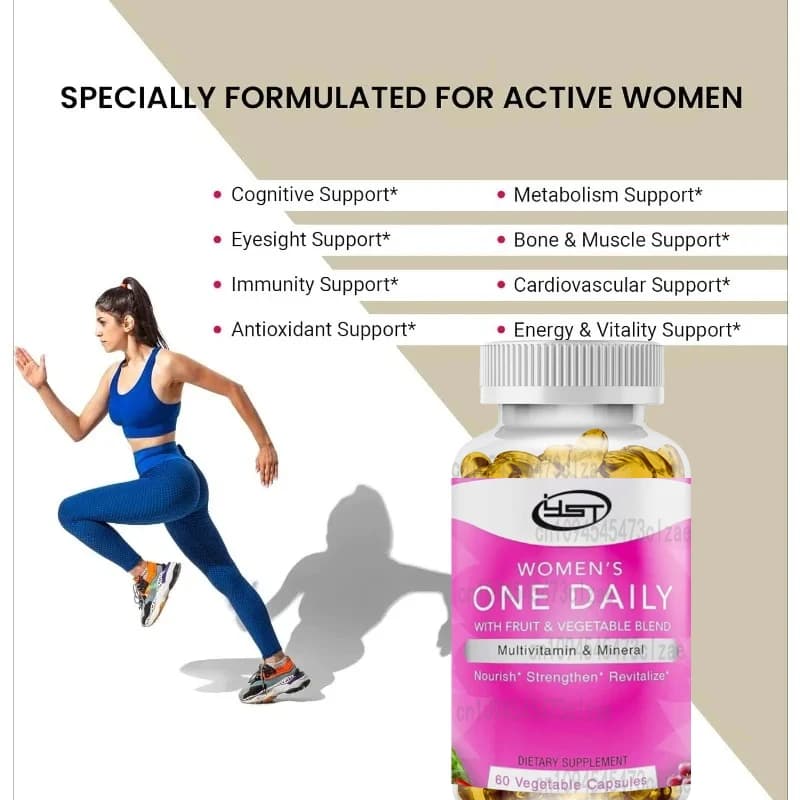 Daily multivitamin female immune support supplement, not GMO -60 vegetable capsules