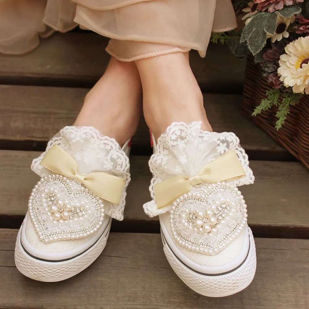 Scarpe da principessa in pizzo di cristallo fatte a mano taglia 40 appartamenti autunnali scarpe da donna Slip-on scarpe di tela pigre mocassini Zapatos Mujer