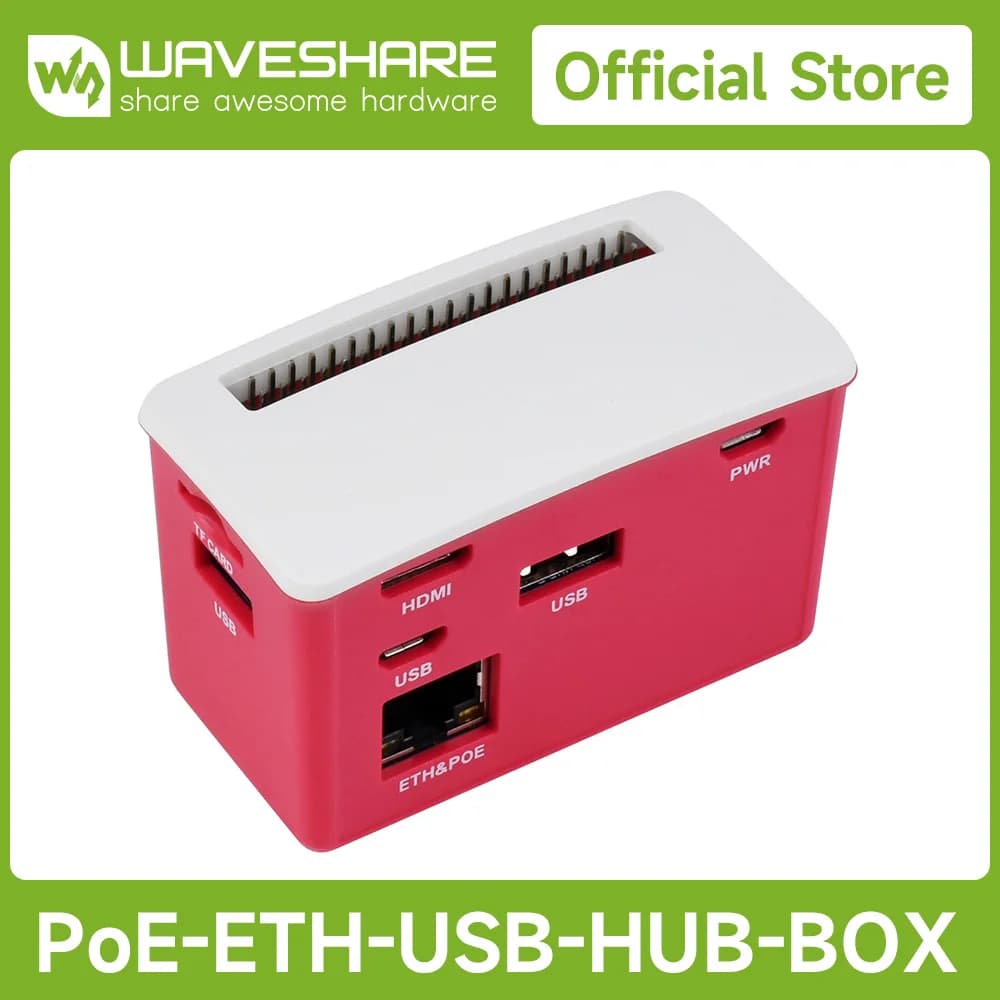 Waveshare PoE Ethernet / USB HUB BOX Case, PoE 802.3af-compliant Ethernet Port, 3x USB 2.0 Ports