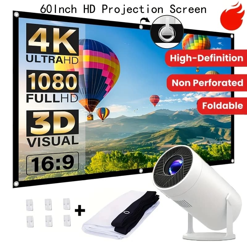 Schermo per Proiettore Portatile da 60 Pollici, 4K HD, Anti-Piega, Pieghevole, 16:9 per Home Cinema/Laptop/Giochi/Ufficio/Feste