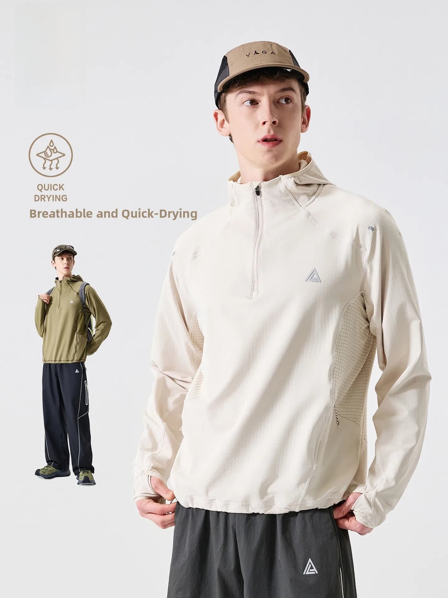 LAZY DAY Outdoor Lightweight Quick Dry Half Zip Long Sleeve Hoodie Men's Climbing Hiking Sports T-Shirt Polyester Fiber Breat...
