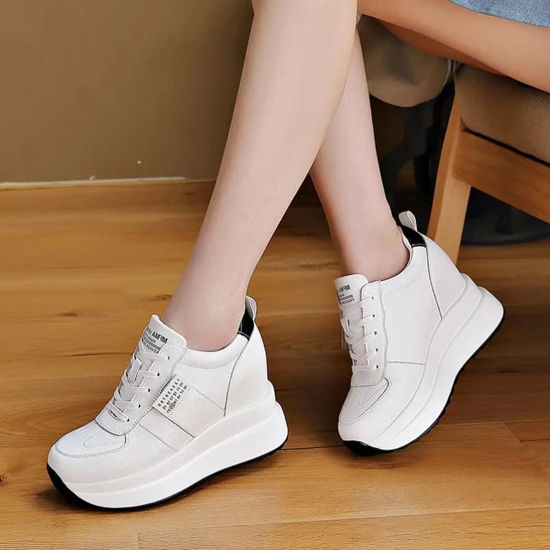 2025 9cm Women's shoes Gymnastics shoes with wedge with genuine leather Platform Shoes robust for spring Autumn Summer Women's Shoes Hidden heel