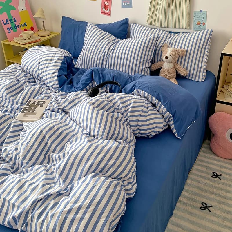 Pink Stripe Bedding Duvet Cover Set with Pillowcase bed sheet Full Size Bed Linen Quilt Cover Set Queen/King Double Single Bed