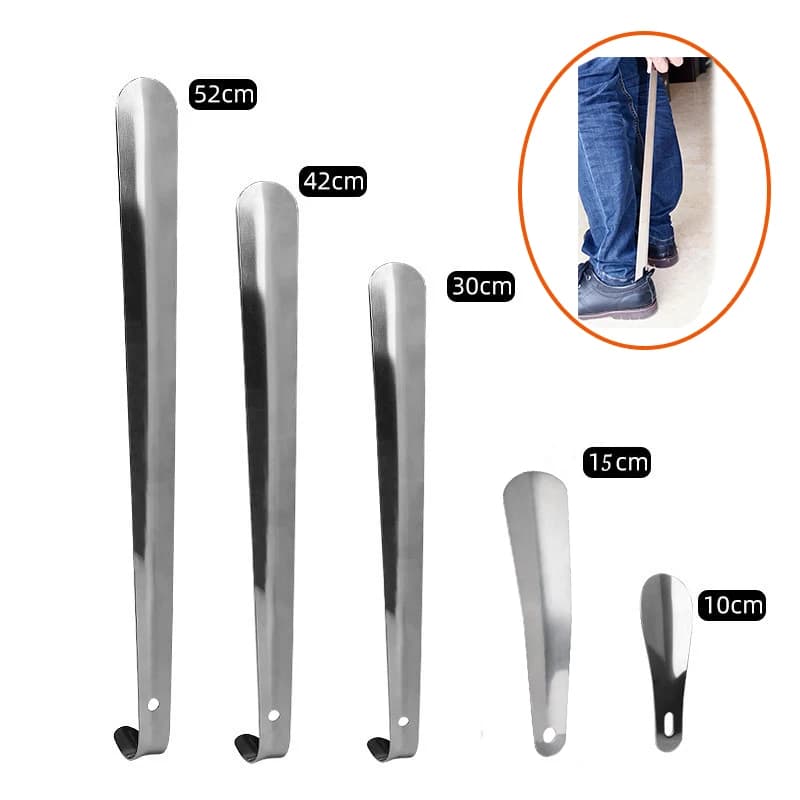 1 pz portatile fornitura domestica scarpe in acciaio inox sollevatore scarpe strumento durevole indossando manico lungo Pull calzascarpe professionali
