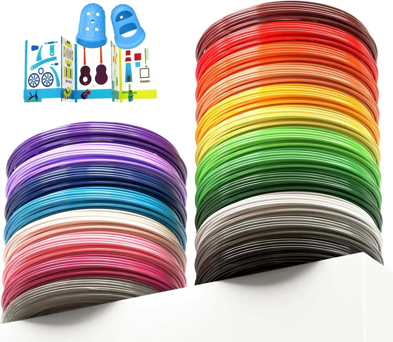 Filamenti di ricambio per penna 3D da 1,75 mm, 20 colori, 260 piedi, 13 piedi ciascuno, PLA, con 2 tappi per dita e stencil