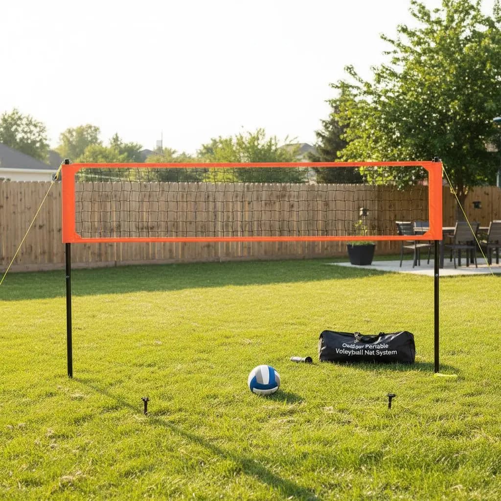 32x3FT Professional Volleyball Network Kit for Garden, Beach, Meadow, with Height Adjustable Aluminum Poles, Pump and Transport Bag