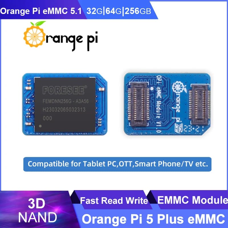 Orange Pi 5 Plus 32GB / 64GB / 256 GB modulo EMMC 3D NAND velocità di lettura e scrittura rapida compatibile per Tablet PC OTT Smart Phone TV