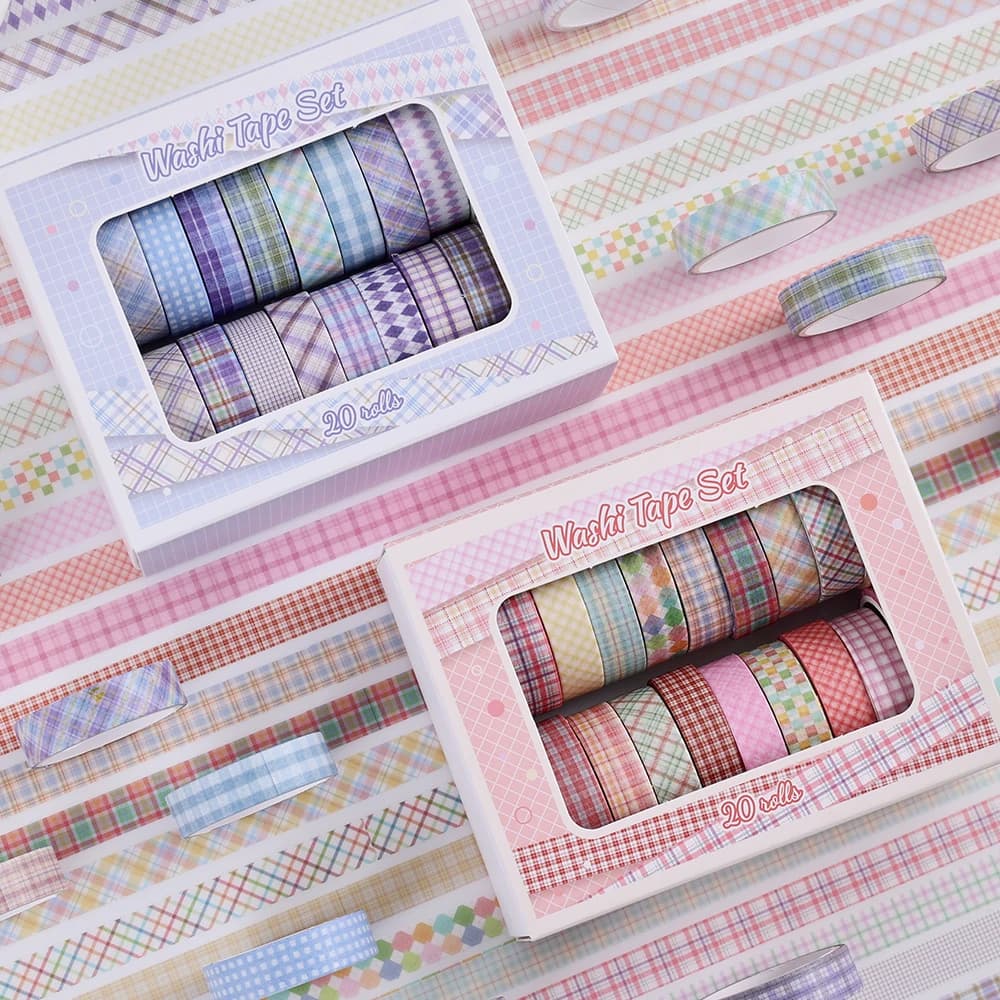 20 Rolls Plaid Washi Tape Set Rainbow Colorful Masking Tape For DIY Craft Scrapbooking Journaling Planner Stationery Supplies