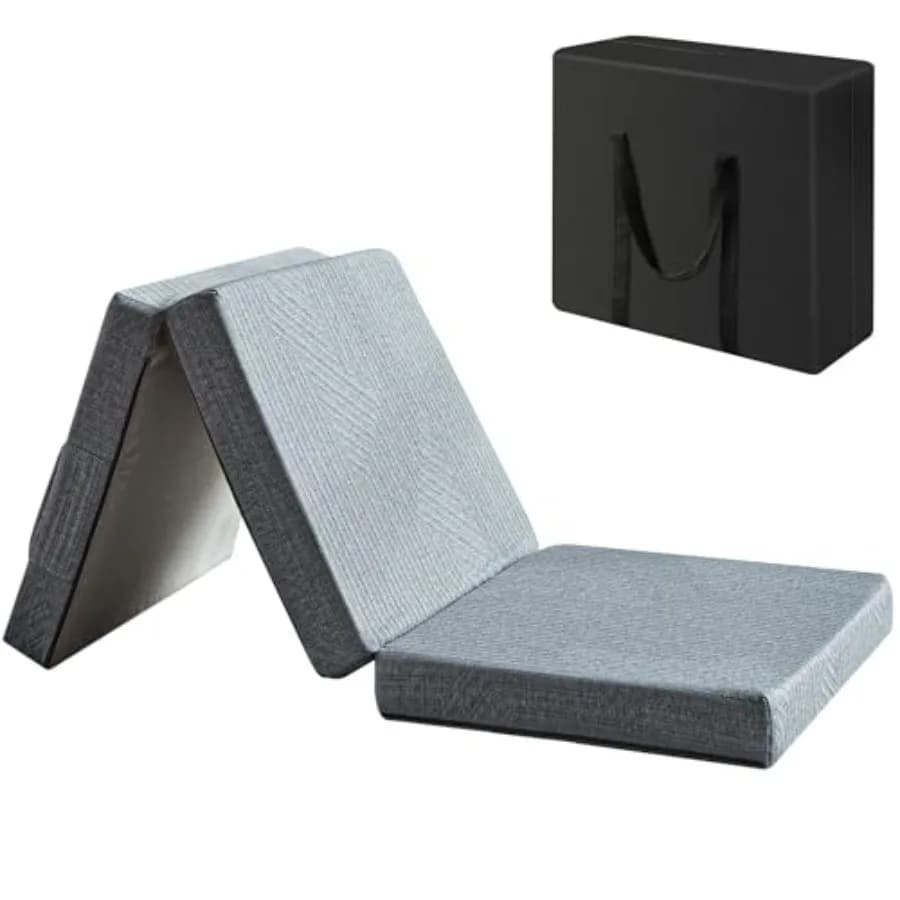 Topper in memory foam pieghevole a tre ante da 3,8 cm per viaggi/campeggio/yoga: materassino portatile per adulti, copertura lavabile certificata CertiPUR-US, Li