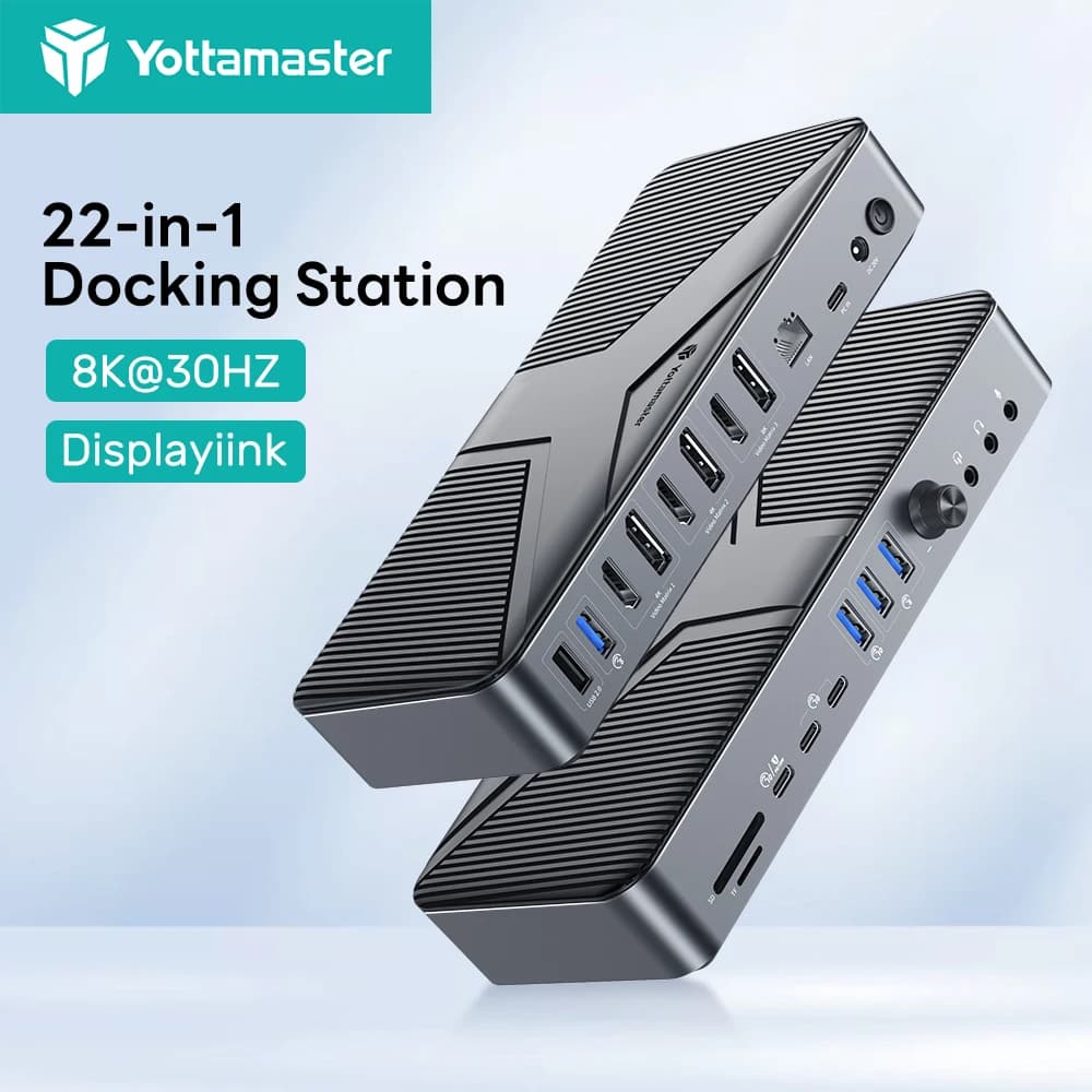 Yottamaster Dual HDMI 4K 60HZ Multiport USB docking station adapter Two DP 8K 30HZ HUB Station 22 in 1 PD 60W RJ45