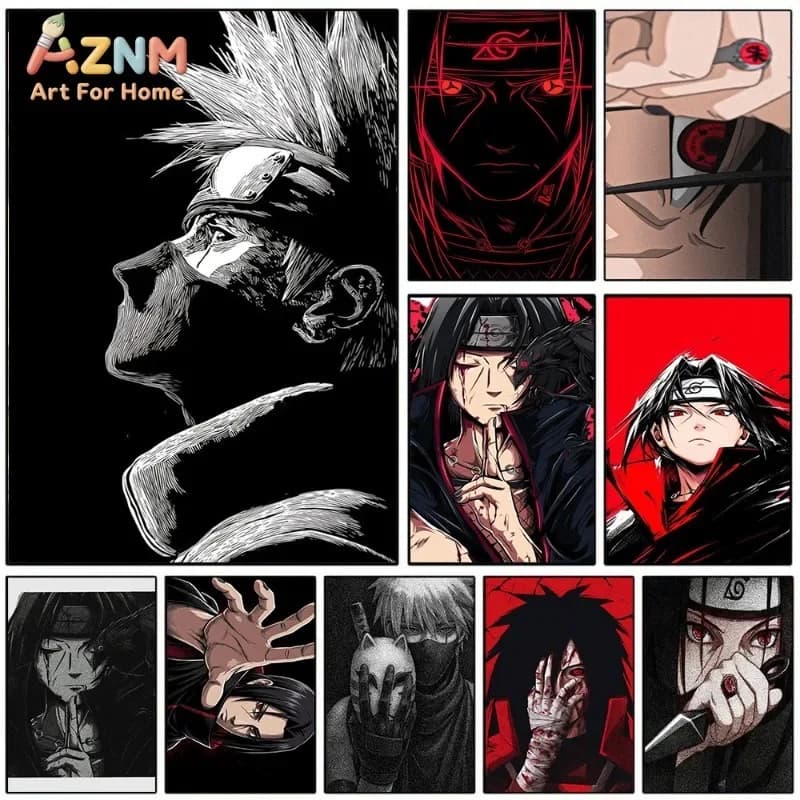 Naruto Canvas Wall Art Black White Sketch Itachi Uchiha Portrait Manga Print For Teen Bedroom Gaming Room Dorm Home Unframed