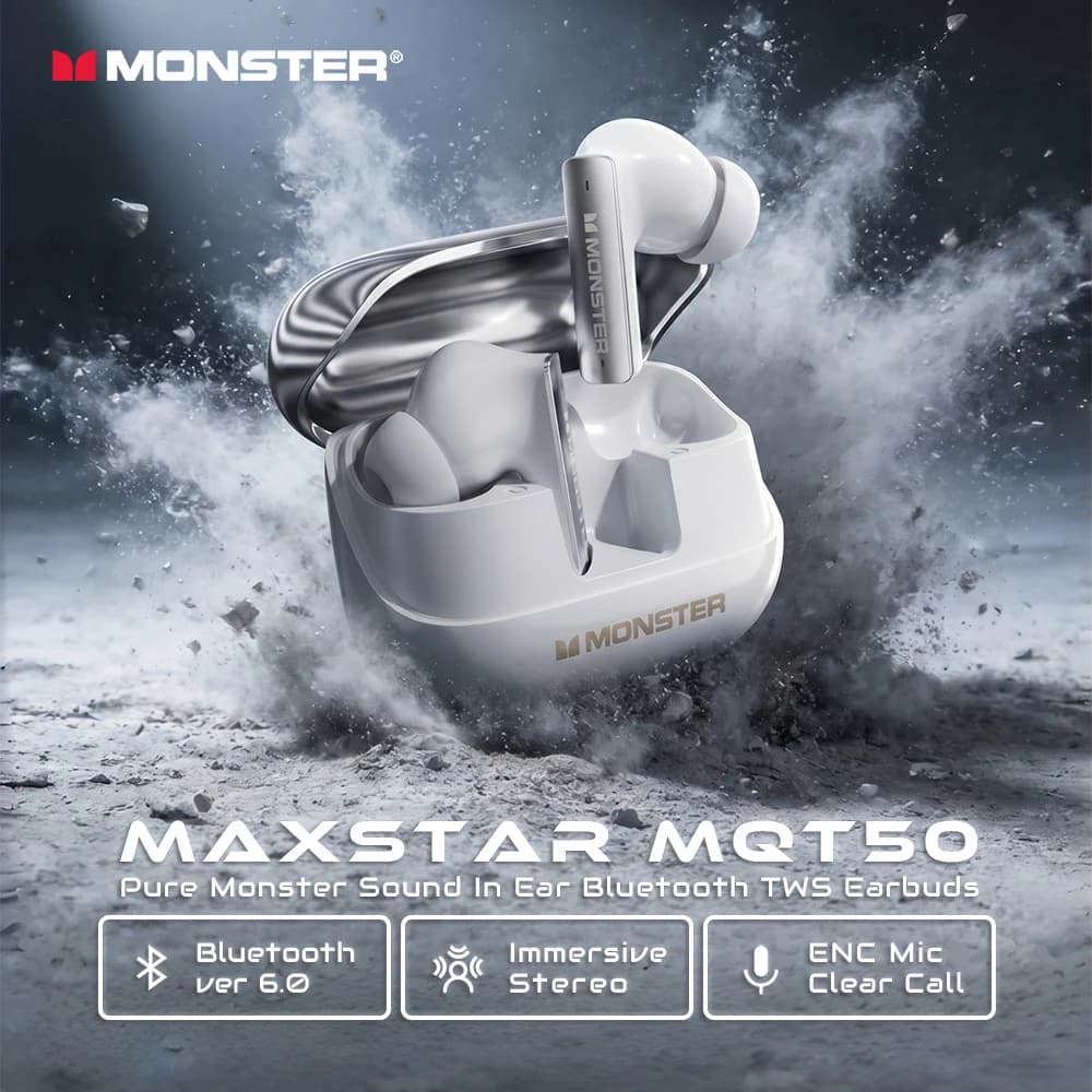 Monster MQT50 Auricolari sportivi Bluetooth 6.0 ENC con cancellazione del rumore delle chiamate, cuffie impermeabili IPX4, auricolari wireless TWS con microfono