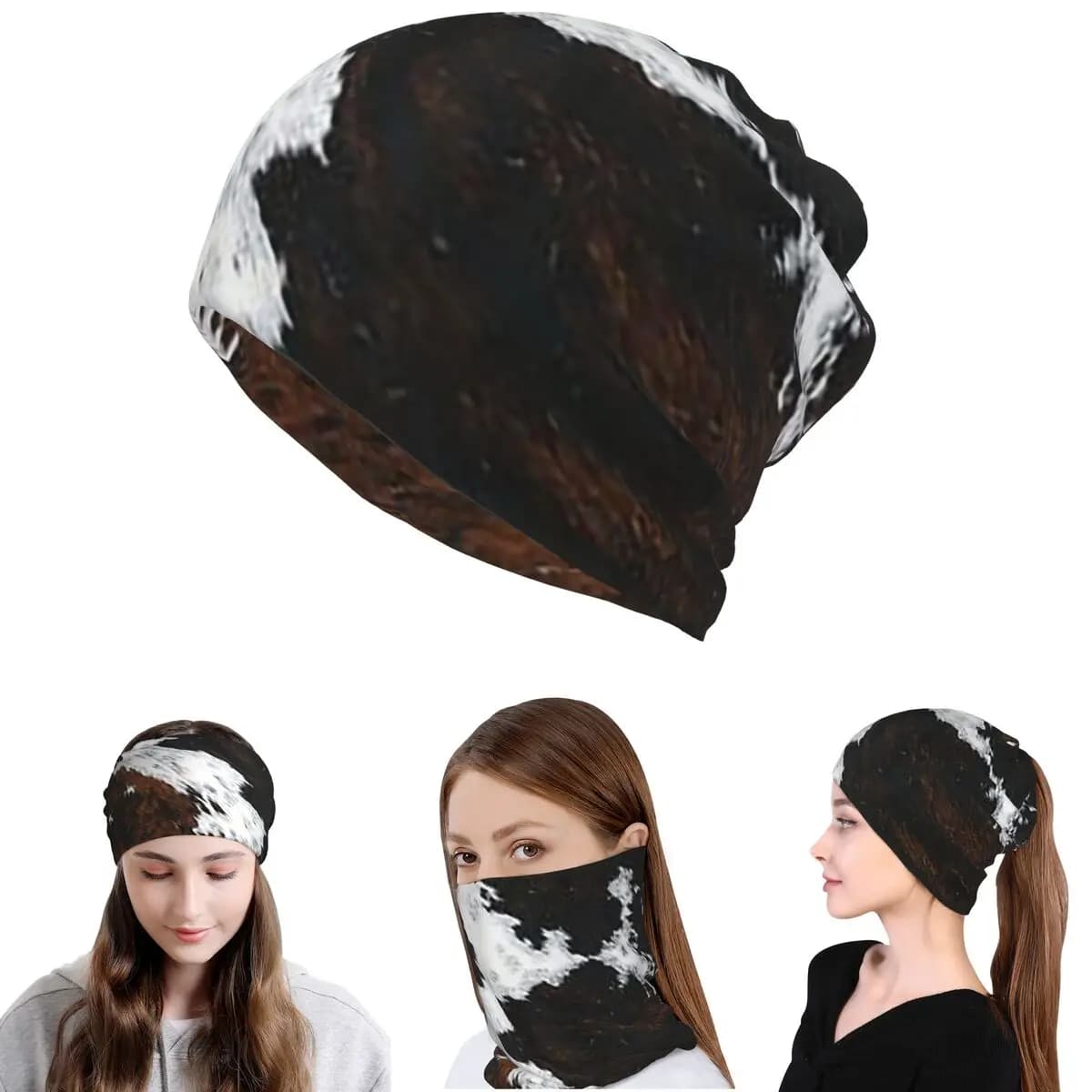 Bandana Elegante in Pelle di Mucca con Stampa Effetto Pelo, Scaldacollo, Maschera, Sciarpa, Balaclava Multifunzione, Berretto